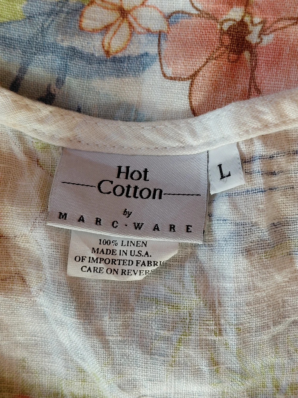LVintage Hot Cotton By Marc Ware 100%linen Tropical Floral Tank Too SZ L USA - Picture 6 of 10